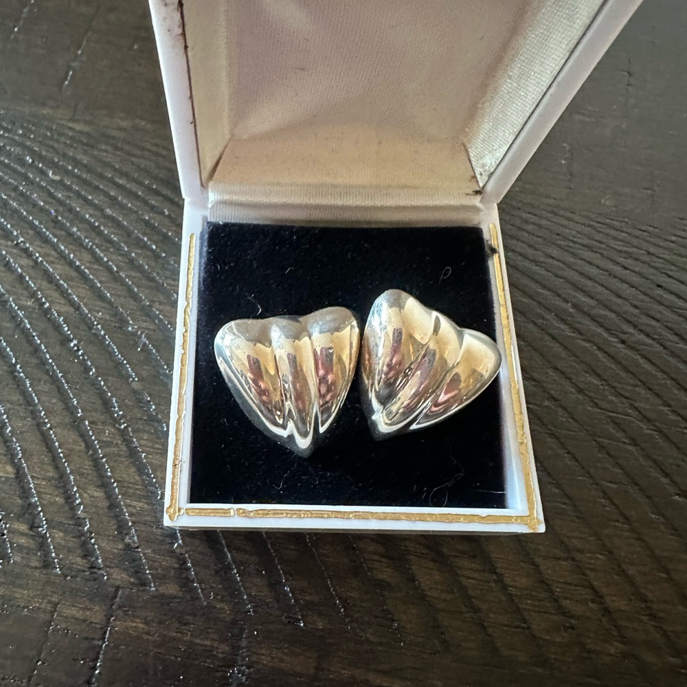 Silver Heart Shaped Textured Earrings